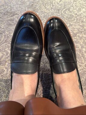 Black Leather Penny Loafers for Women
